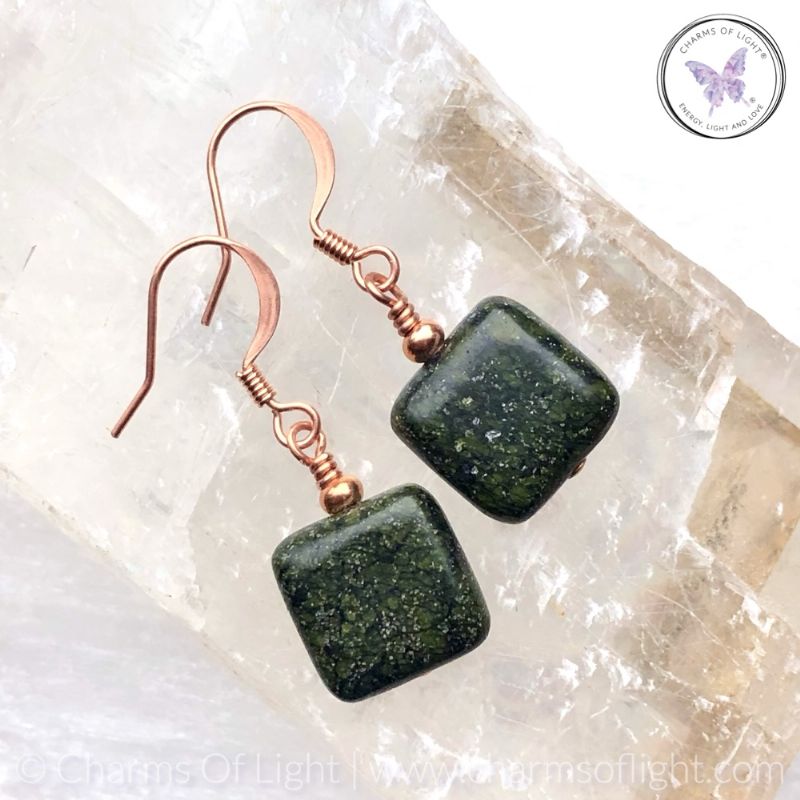 Square Russian Serpentine Copper Earrings